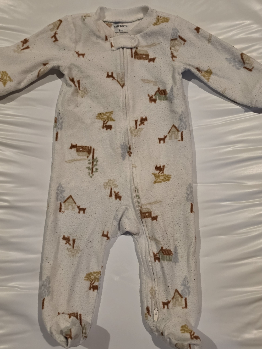 3/$10 Carter's White Cozy Zip-Up Fleece Footed One-Piece for Baby 9 Months